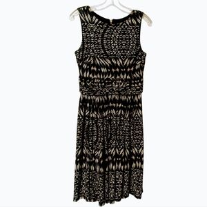 Anthropologie Just Taylor Black and Cream Geometric Midi Dress